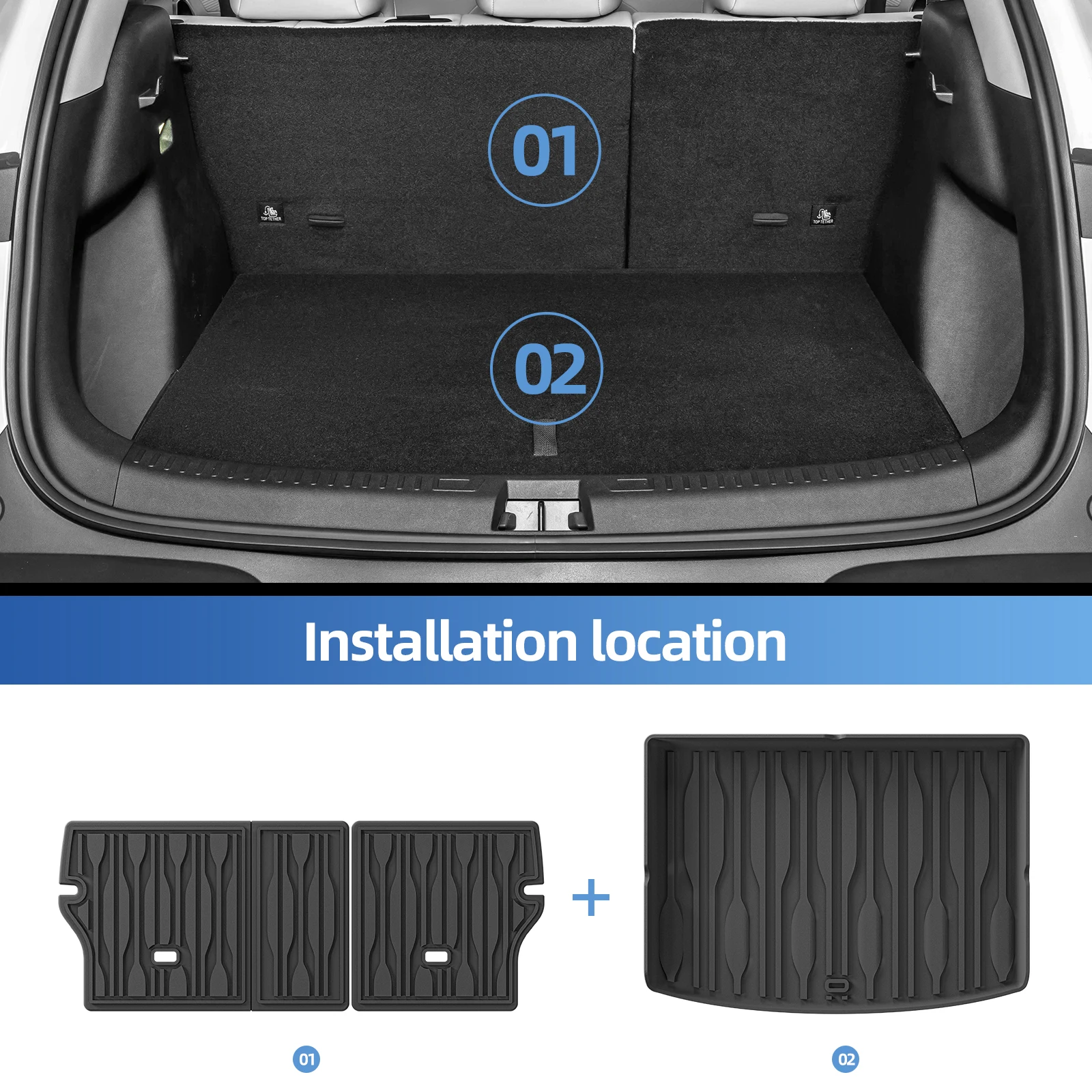Tappetini per Auto e Tappeto Bagagliaio in TPE 3D Impermeabile per Tutte le Stagioni, Neri, per BYD Atto 2 2025 2026 (Guida a Sinistra)
