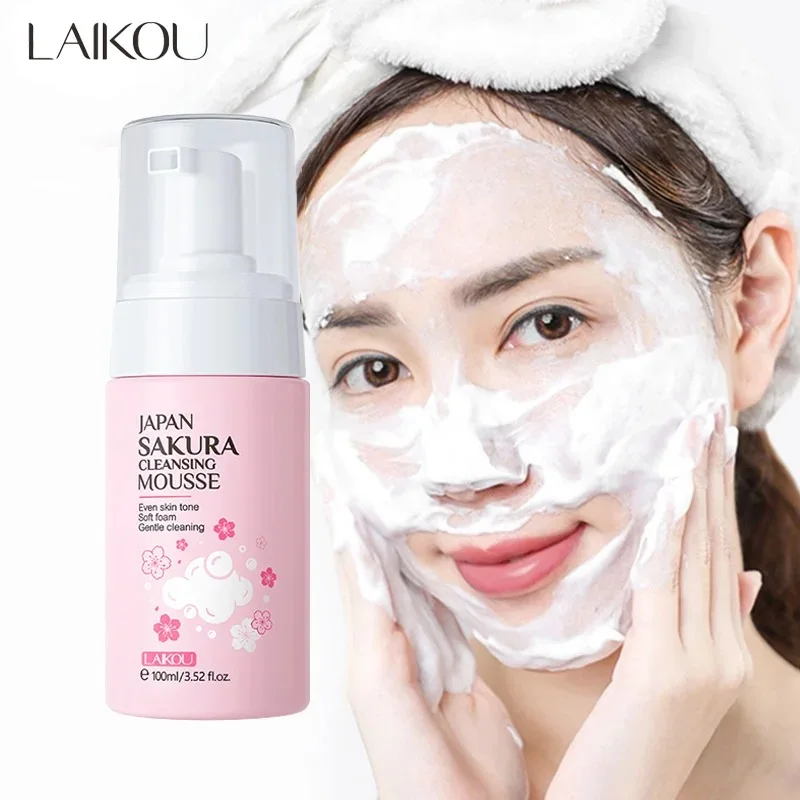LAIKOU Japan Sakura Mousse Detergente Delicata Schiuma Lavante Viso Uniforma il Tono della Pelle Pulizia Profonda Detergente Viso Non Irritante 100ml