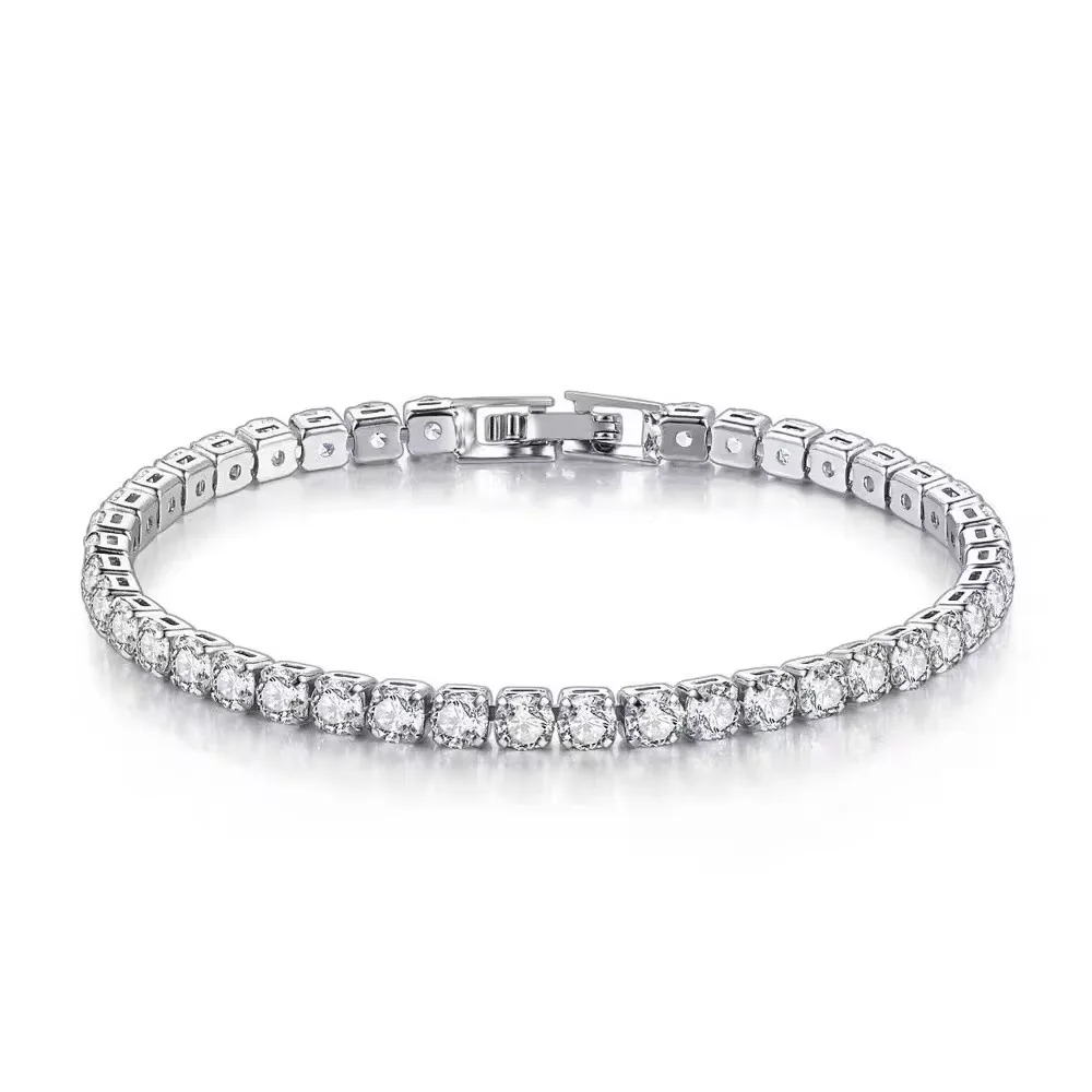 Bracciale in argento sterling S925 con zirconi, pallina da tennis, moda donna, semplice fidanzamento, matrimonio, gioielli con ciondoli 4 mm 16-20 cm