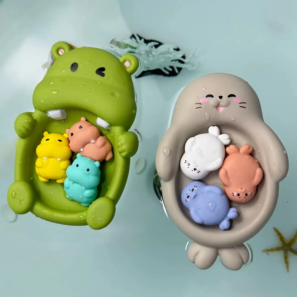 Set di Giocattoli da Bagno per Bambini, Simpatici Animali in Silicone Morbido (Lontra, Ippopotamo, Foca), Giocattoli Galleggianti per Vasca da Bagno per Bambini e Neonati, Gioco con l'Acqua
