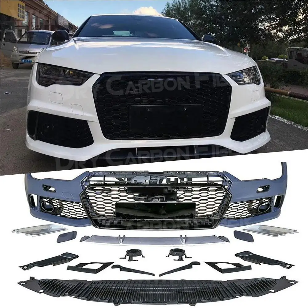 Kit carrozzeria in PP non verniciato, paraurti anteriore, diffusore posteriore, minigonne laterali, griglie racing per Audi A7 stile RS7 2015 2016 2017 2018
