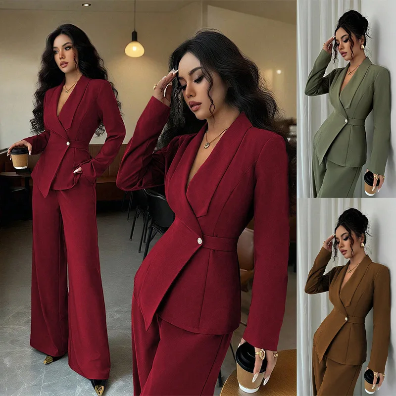 Nuovo Completo Elegante da Donna 2026, Set da Ufficio a 2 Pezzi con Blazer a Maniche Lunghe e Pantaloni a Gamba Dritta, Abbigliamento Formale da Lavoro