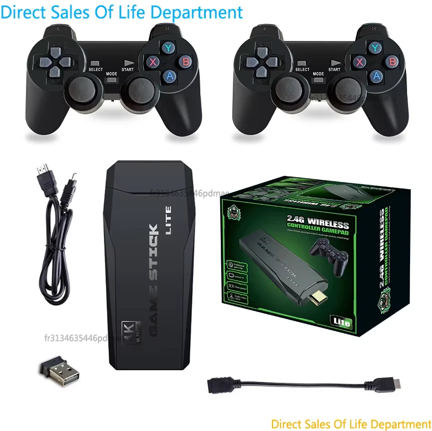 Stick de jeu vidéo 4K, 2 manettes sans fil 2.4G, plus de 20000 jeux rétro, 64 Go pour console de jeu PS1/GBA, cadeau de Noël
