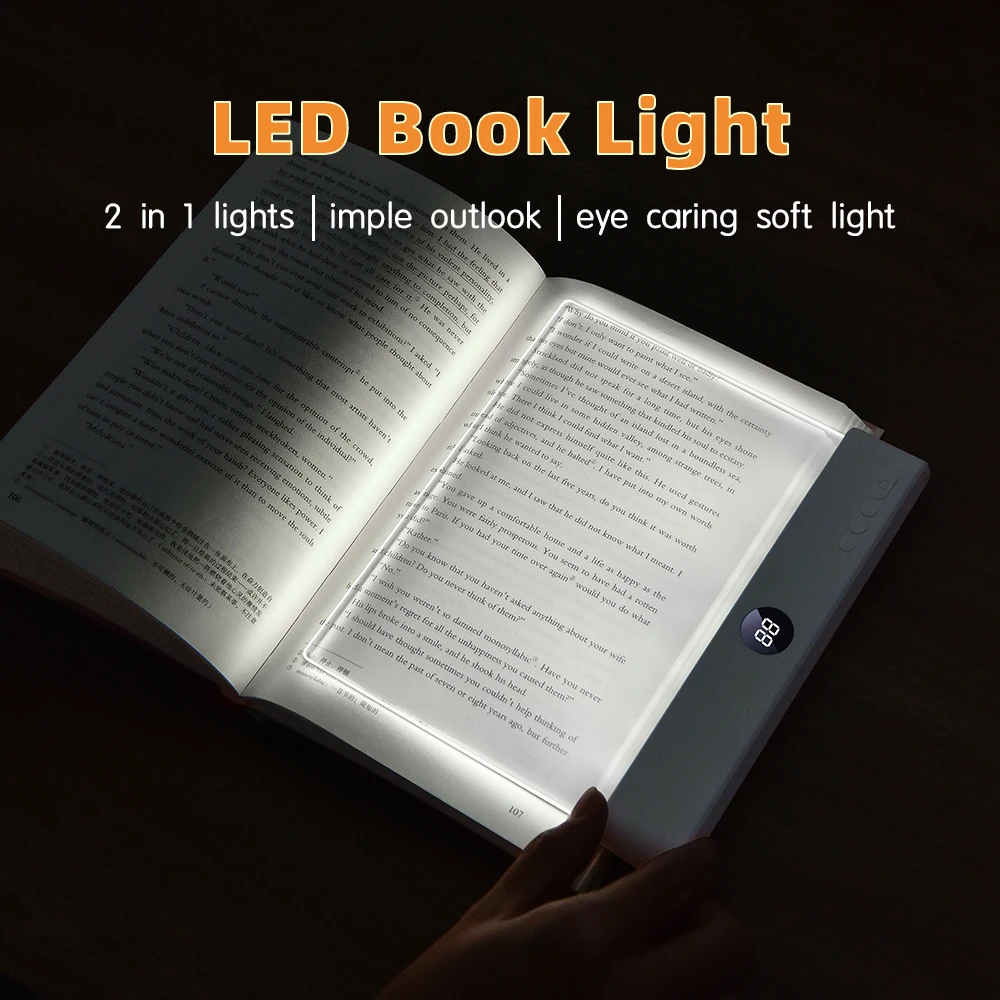 Lampe de lecture LED rechargeable, lampe de lecture plate LED transparente, protection des yeux, 3 couleurs, minuterie, lampe de lecture, lampe de chevet, lampe de nuit