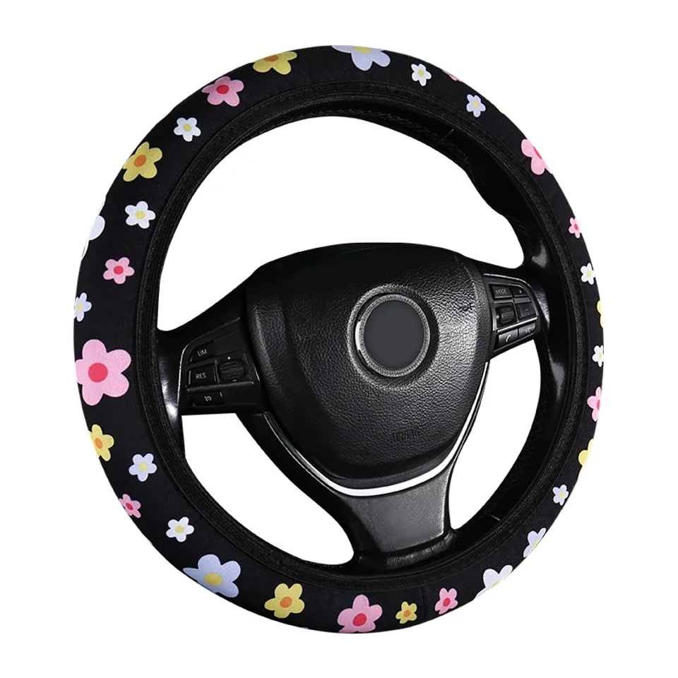 Housse de volant de voiture à imprimé floral, antidérapante, universelle, protection de volant, accessoires intérieurs, housse de volant