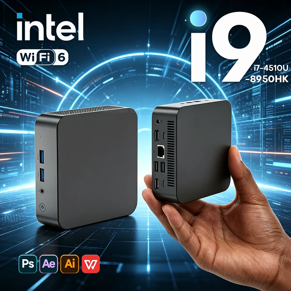 Portable Mini PC Gamer Intel Core i7 4510U i9 8950HK Windows 11 Pro Mini PC 16GB DDR 1TB 2TB M.2 SSD WiFi 6 BT5.2 Desktop Computer