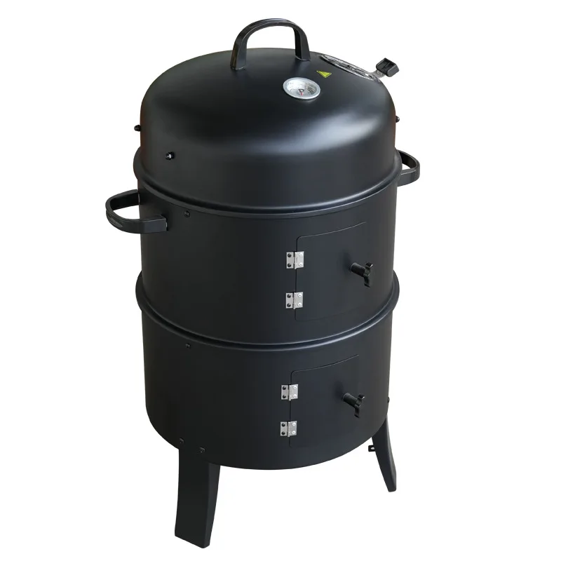 Barbecue vertical au charbon de bois, barbecue robuste avec thermomètre intégré, barbecue et fumoir 3 en 1, pour barbecue en plein air