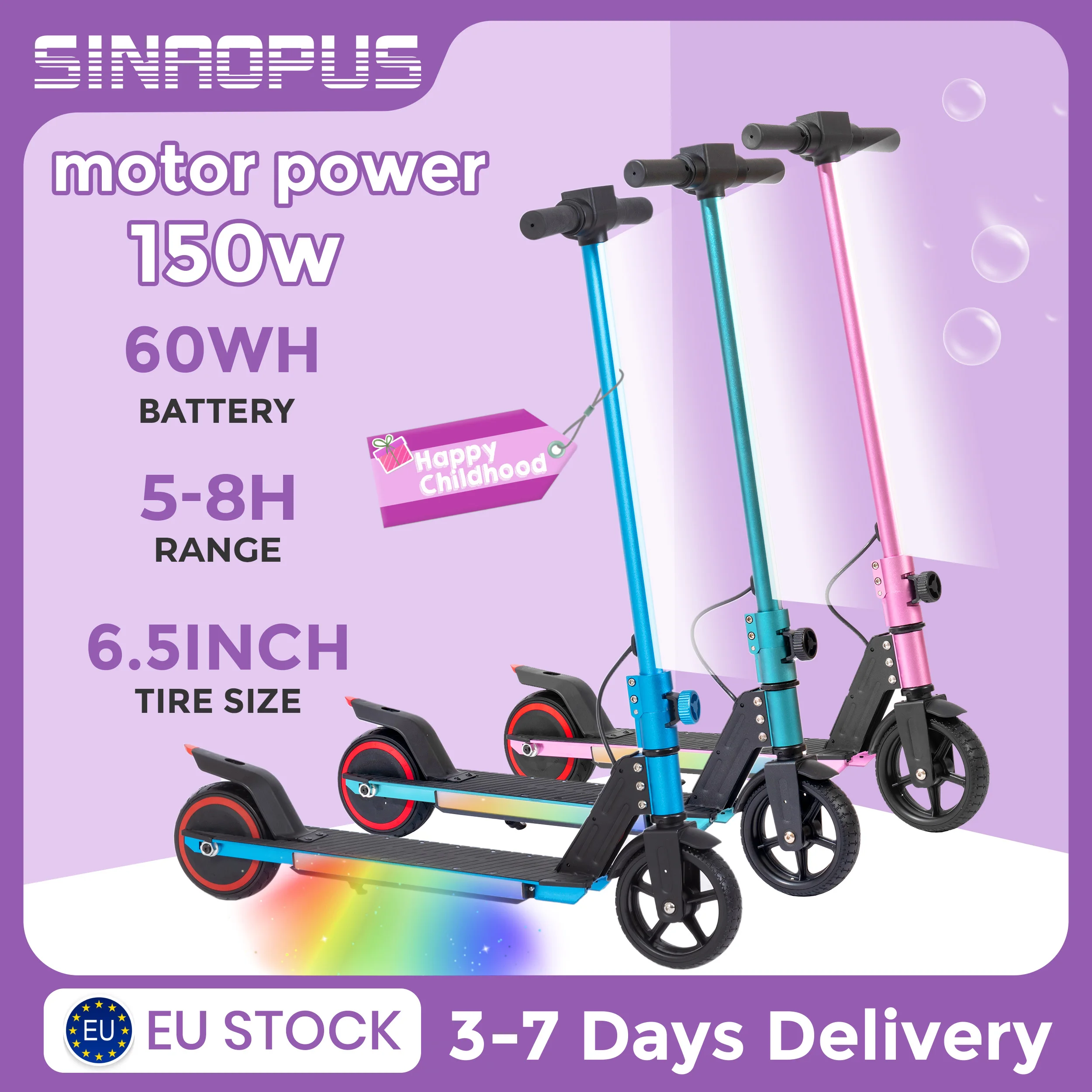 Scooter électrique pliable Sinaopus, moteur 150w, scooter électrique pour enfants de 6 ans et plus, voiture électrique pour garçons et filles, vitesse maximale de 12 km/h