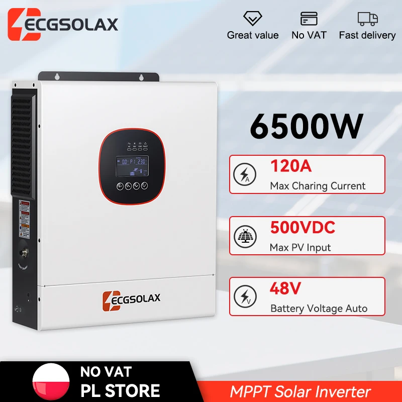 ECGSOLAX 6.5kW 48V Onduleur Solaire Hybride 220Vac avec MPPT 120A, Onduleur Solaire Hybride, WIFI Intégré, Onduleur Hybride Hors Réseau