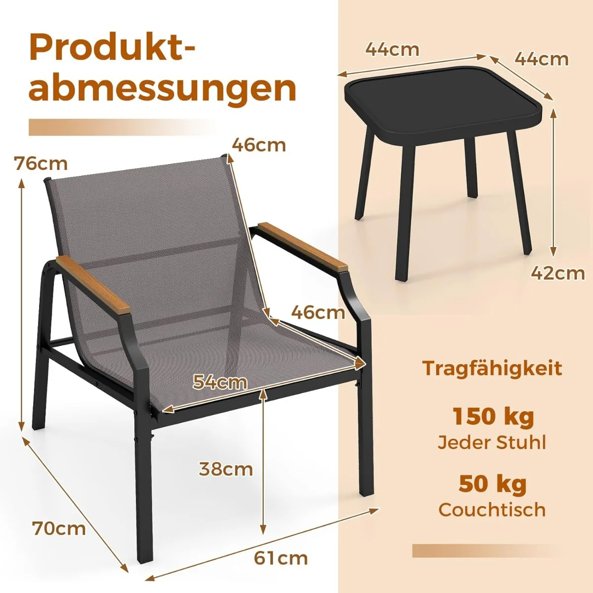 Ensemble de mobilier de jardin 3 pièces avec 2 chaises et table, ensemble de mobilier de balcon, mobilier de jardin