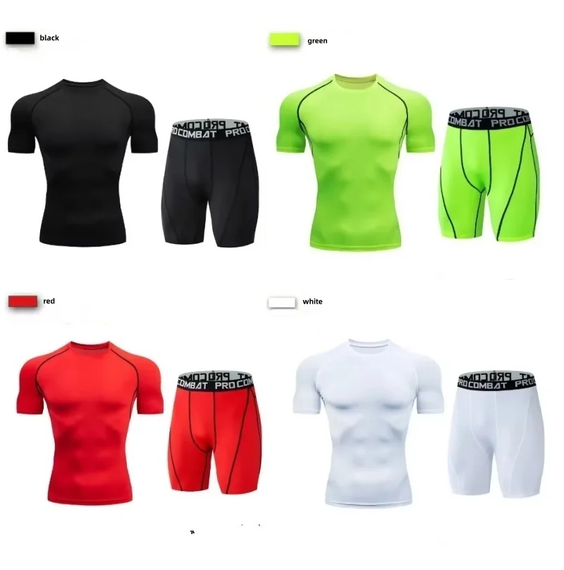 Ensemble de sport de compression 2 pièces pour homme – Tenue de sport élastique pour entraînement, yoga, jogging et fitness – Survêtement et pantalon de sport