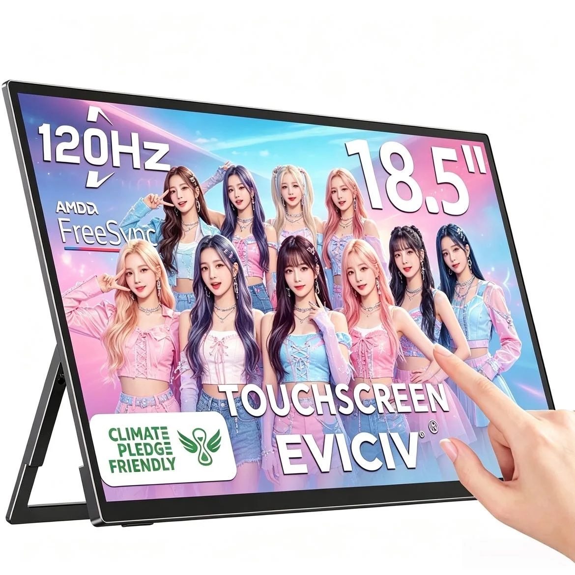 EVICIV 18,5 pouces 120HZ écran tactile moniteur portable 100% sRGB w / VESA & Stand 180 ° réglable ultra-mince FHD FreeSync IPS HDR Gaming Display voyage deuxième moniteur pour ordinateur portable