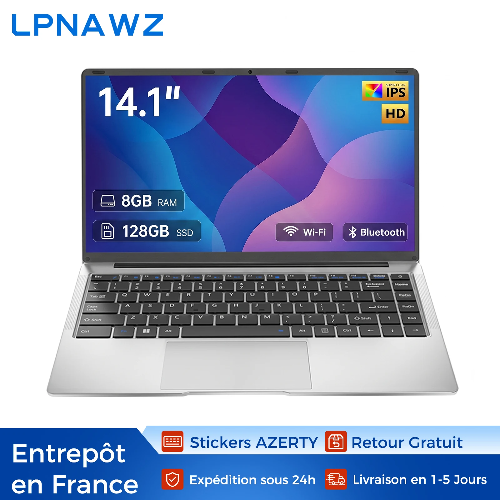 PC Portable 14.1" Ultra-Mince, Ordinateur Portable Pas Cher 8Go RAM 128Go SSD, Intel Config Entrée de Gamme, Idéal Télétravail Étudiant Maison, Rapport Qualité-Prix Laptop, Clavier AZERTY, Expédition