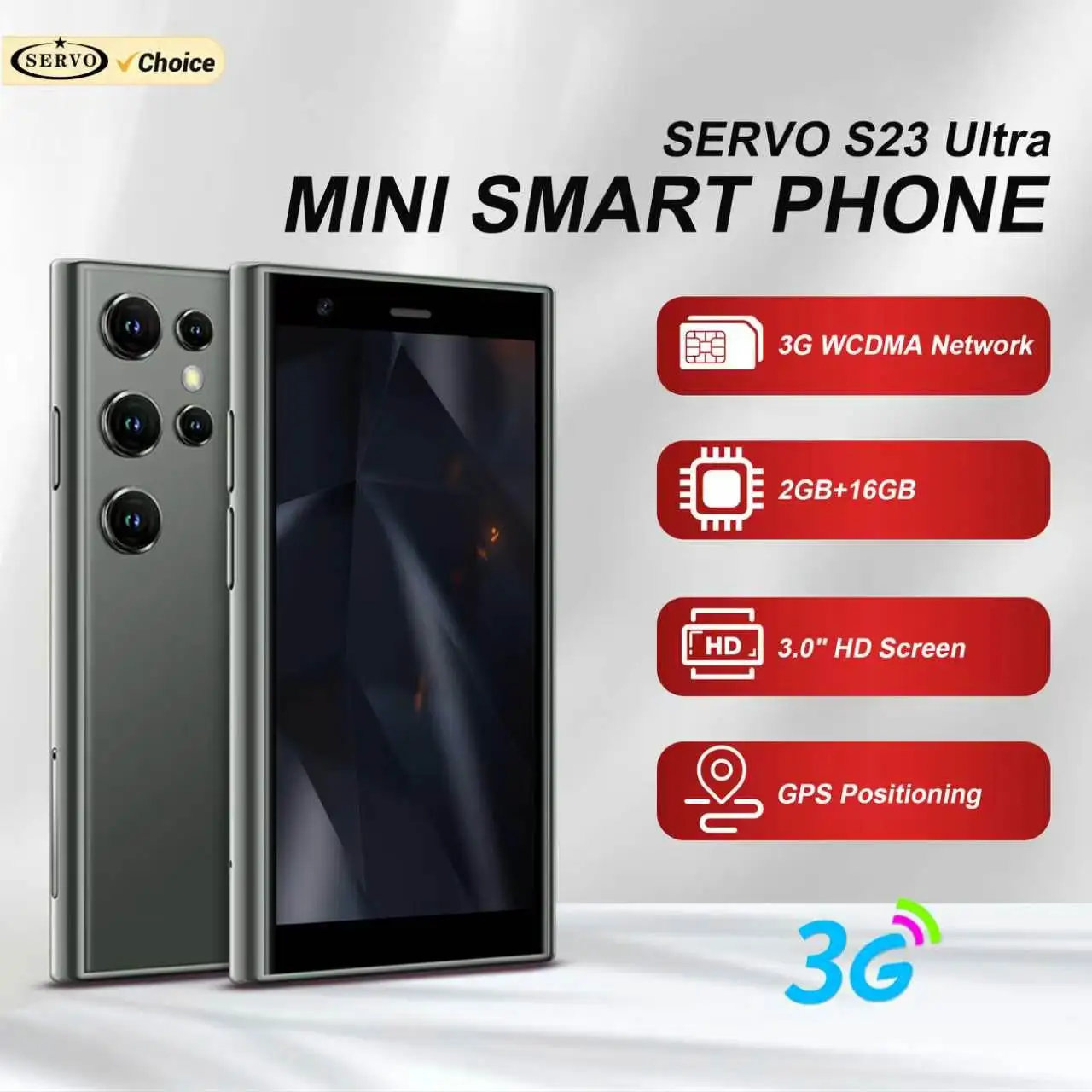 2026 SERVO 3G WCDMA Mini Smartphone Android OS 2GB+16GB Google Play WiFi Hotspot 3.0