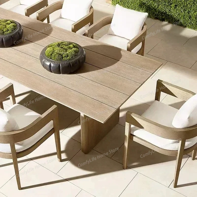 Home Patio Leisure Table and Chairs Villa Rattan Dining Chairs Outdoor Solid Wood Garden Furniture Sets Nordic Outdoor Furniture