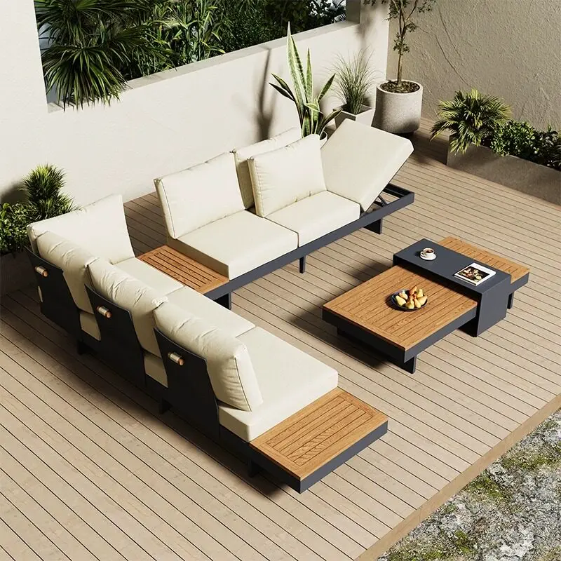 Outdoor Leisure Sofa Courtyard Terrace Garden Villa Teak Hotel Rattan Chair Combination Outdoor Waterproof And Sunscreen Furnitu