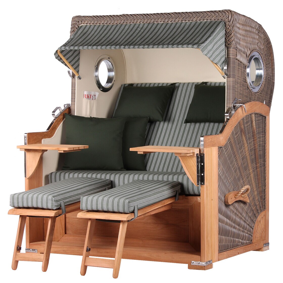 Mr. Deko Strandkorb Komplettset - bene living - Königssee Teak Bullauge - PE grau - Modell 504 - inkl. Liftersystem Image