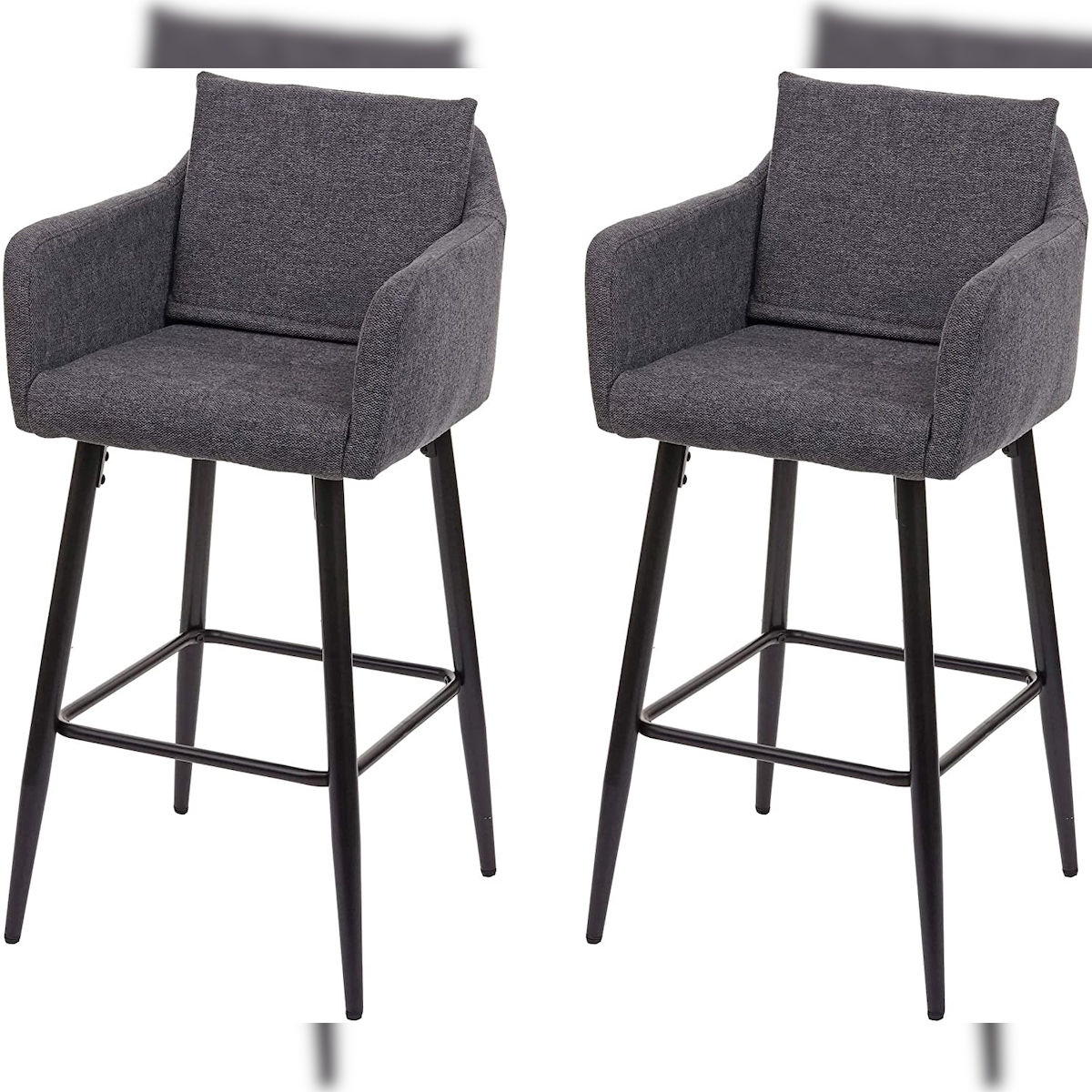 Décoshop26 - Set aus 2 Barhockern mit Fußstütze in dunkelgrauem Stoff und schwarzem Metall TDB04062 Image