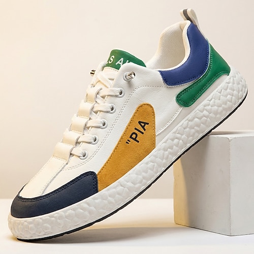 Weiße, mehrfarbige Herren-Sneaker zum Schnüren – leichte, bequeme und trendige Low-Top-Schuhe für Alltag, Reisen, Wochenendausflüge und Freizeit. Image
