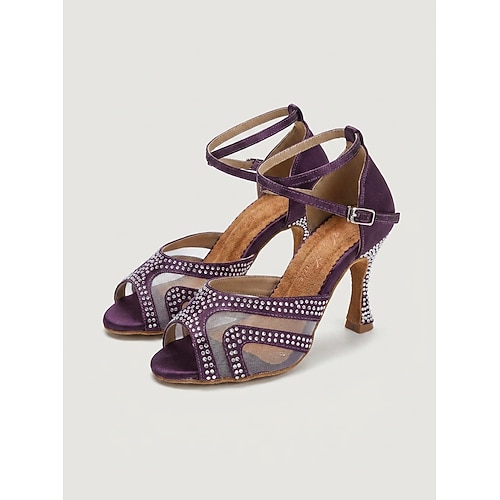 Lila Strass-besetzte Latein-Tanzschuhe für Damen – elegante Ballsaalschuhe mit Absatz für professionelle Tanzwettbewerbe und formelle Tanzveranstaltungen Image