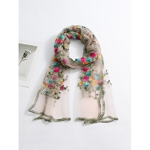 Boho-Schal mit Blumenstickerei für Damen – leichter, atmungsaktiver Polyester-Schal in verschiedenen Farben, perfektes Muttertagsgeschenk für den Strandurlaub oder als lässiger Alltagsbegleiter Image
