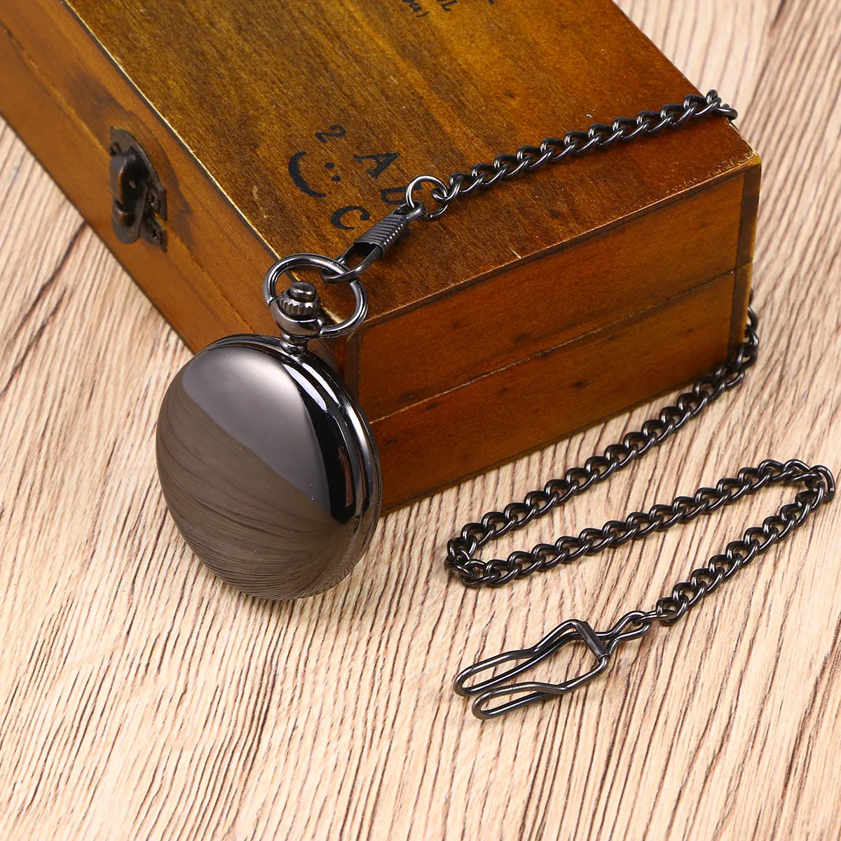 Herren-Taschenuhr im Vintage-Stil, mechanisches Uhrwerk, rundes schwarzes Zifferblatt, 12-24-Stunden-Zeitanzeige, Edelstahl-Acrylgehäuse, Taschenuhr