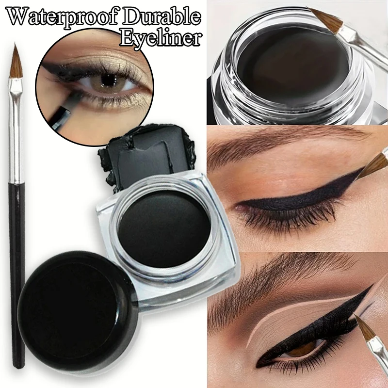 Schwarze Eyeliner-Creme, wasserfest, Schönheitskosmetik, langlebig, Eyeliner-Gel, Lidschatten, Make-up-Tools mit Pinsel-Set, mattierter Eyeliner Image