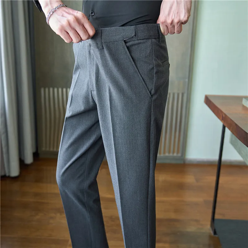Männer Anzug Hose Elastische Taille Solide Slim Fit Kleid Hosen Licht Dünne Business Casual Büro Sozialen Hosen Plus Größe Männer Kleidung