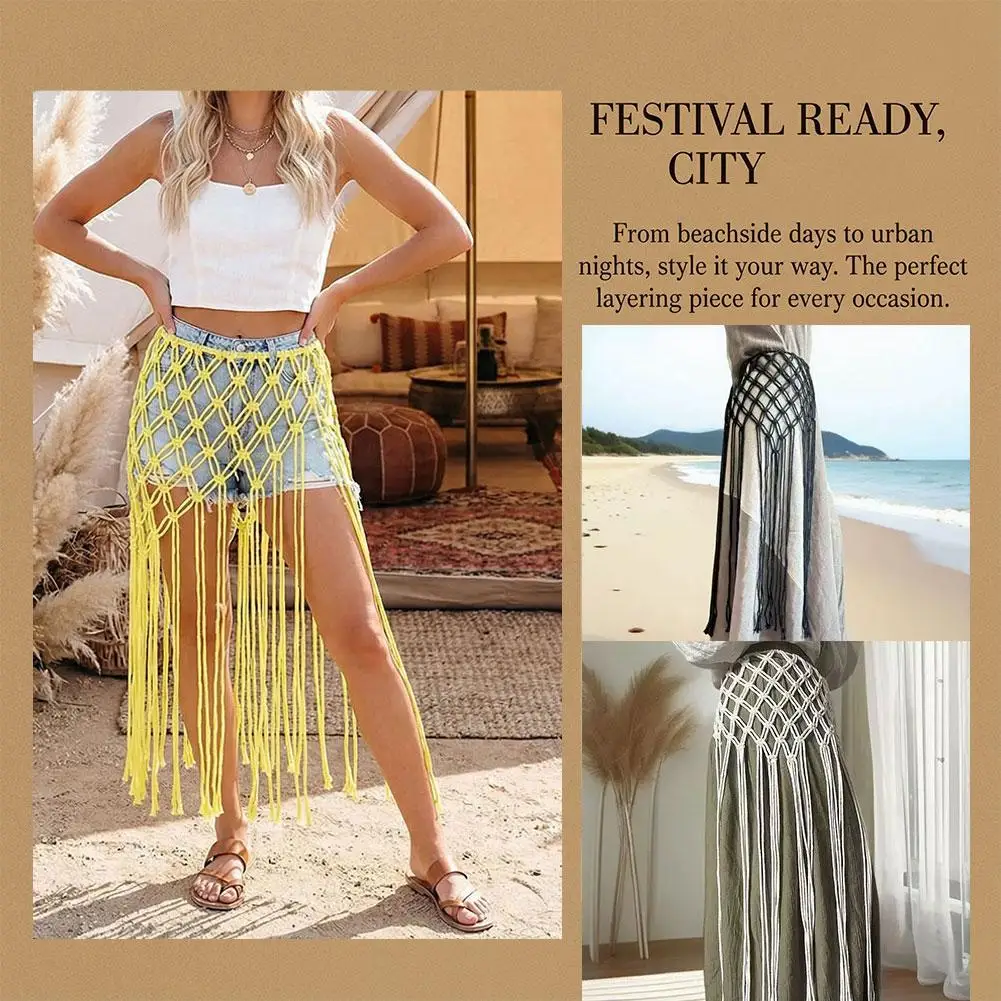 Modischer Bohemian-Stil Netz-Fransen Taillengürtel Dekorativer Quasten-Gürtel Ethnisches Design Taillenwickel Handgewebter Bikini-Überzug Vielseitiges Styling Image