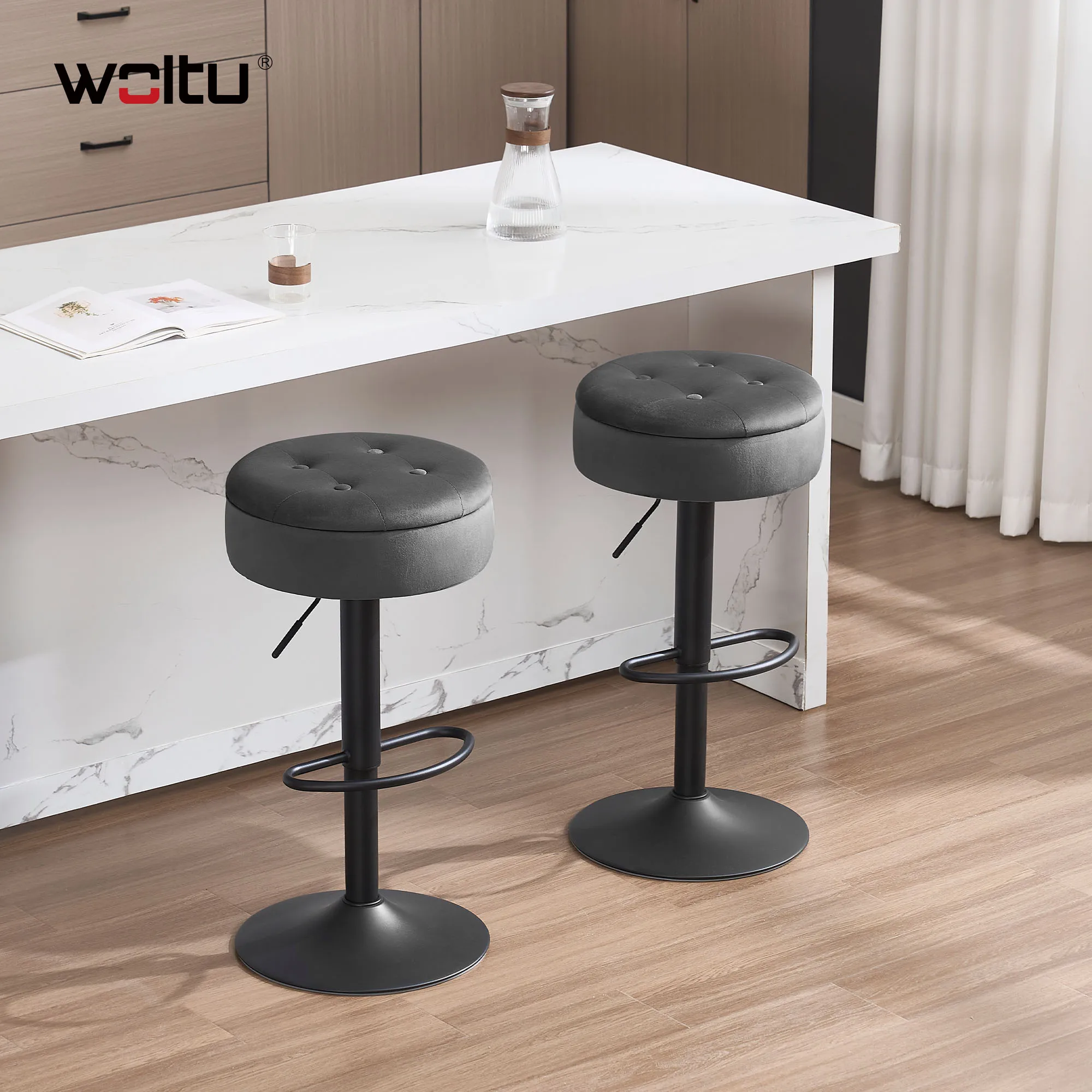 WOLTU 1 Stück Barhocker höhenverstellbar 360° ° Drehbarer Barstuhl mit Rückenlehne, Thekenhocker, Bistrikhocker für Küche, Kneipe Image