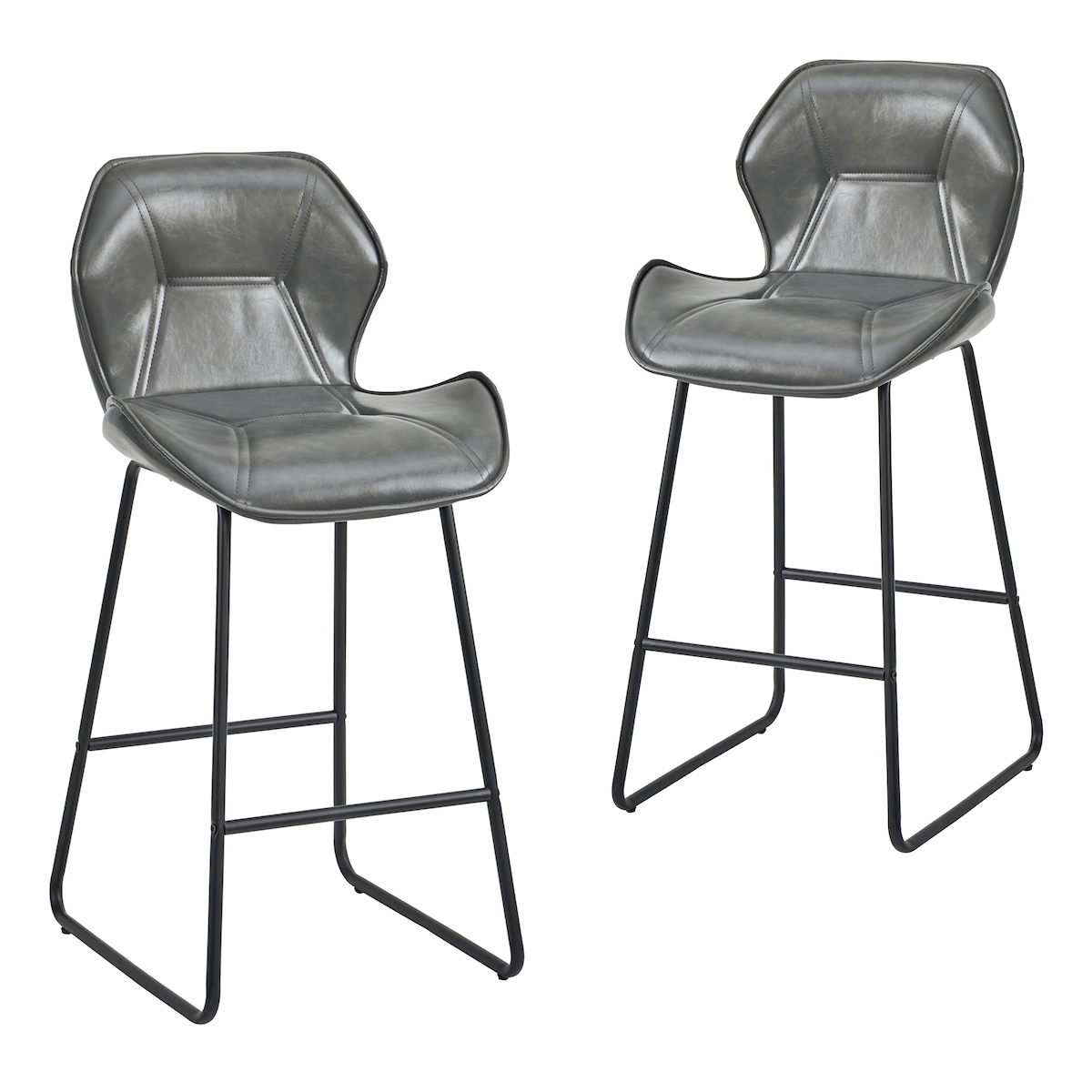 OKWISH Barhocker 2er-Set Kunstleder Grau mit schwarzem Metallgestell und Fußstütze, mit Rückenlehne, für Küche, Theke und Bar Image