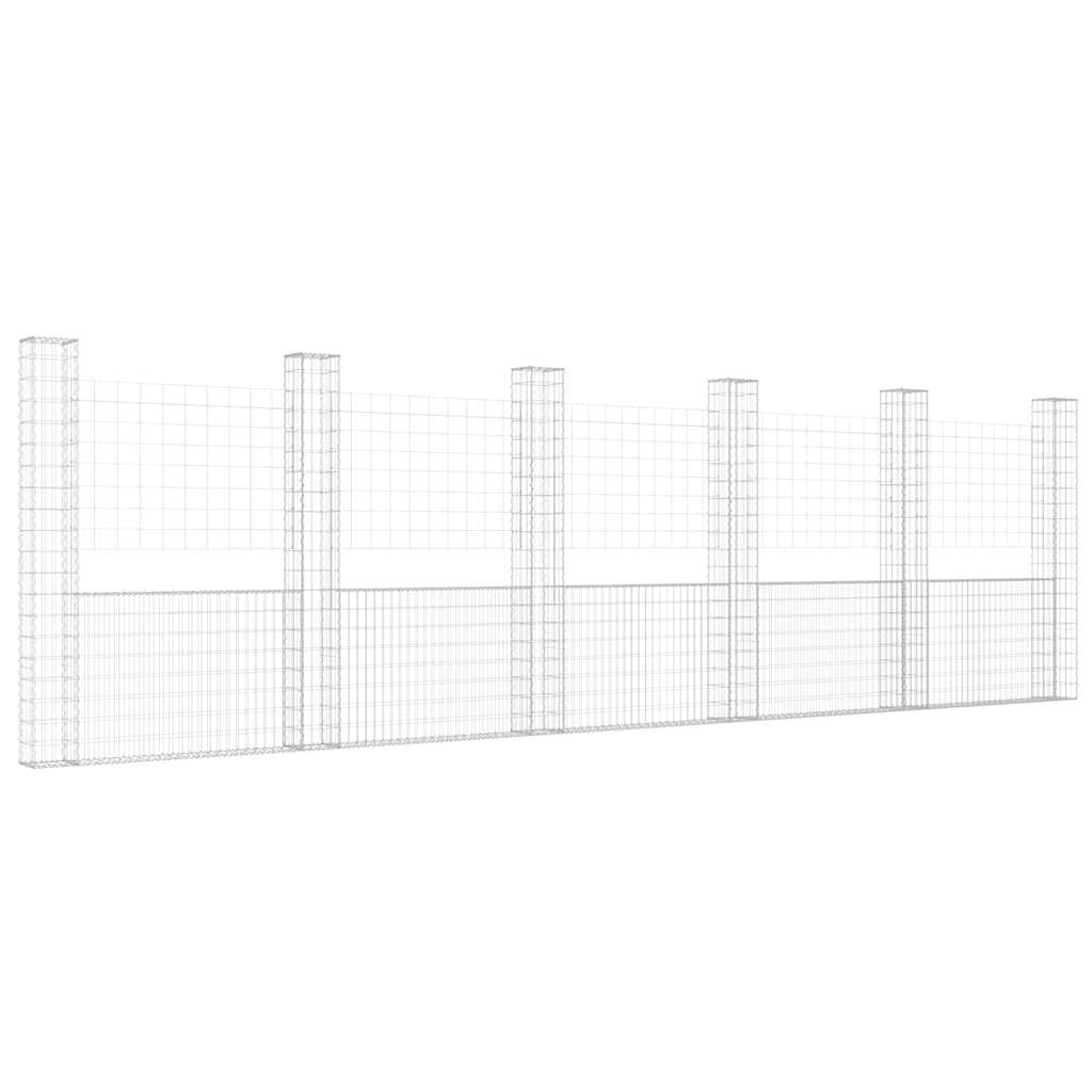 vidaXL Gabionenkorb U-Form mit 6 Säulen Eisen 620x20x200 cm Image