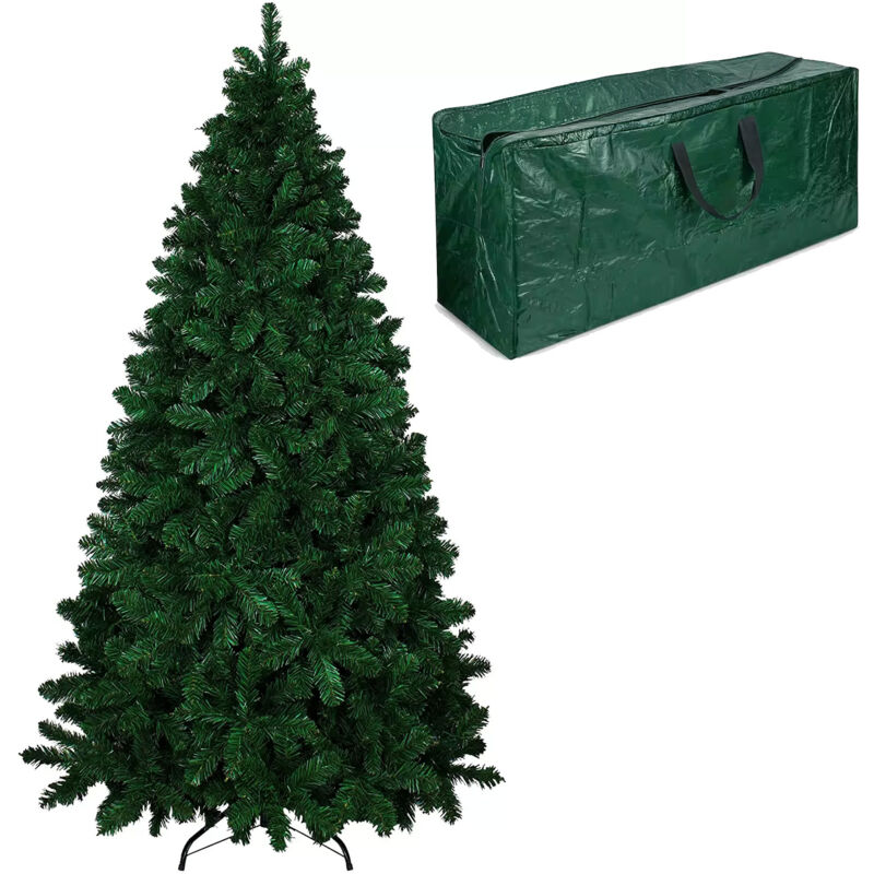 Albero Di Natale 240 Cm Con Sacca Effetto Reale 1516 Rami Foltissimo Molto Folto Rami A Gancio Base A Croce Sicura In Metallo Doppia Foglia Colorata In Pvc Abete Natalizio (240 Cm, 1516 Rami)