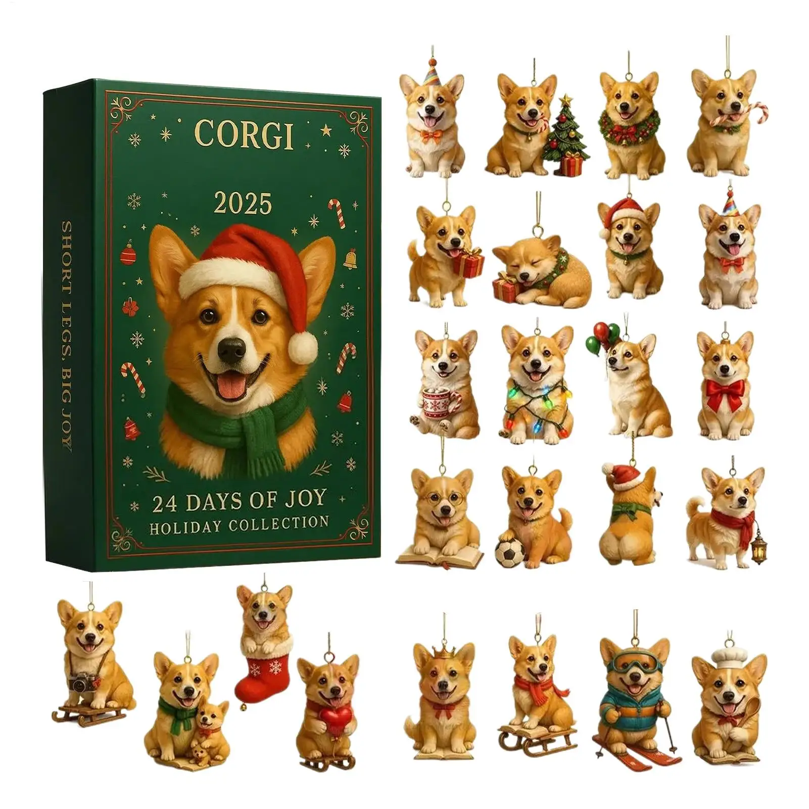 Weihnachts-Design mit Hundethema, Adventskalender 2025, 2D, flacher Acryl-Hundeanhänger, Countdown-Kalender, Weihnachtsbaum, hängende Ornamente, Geschenk Image