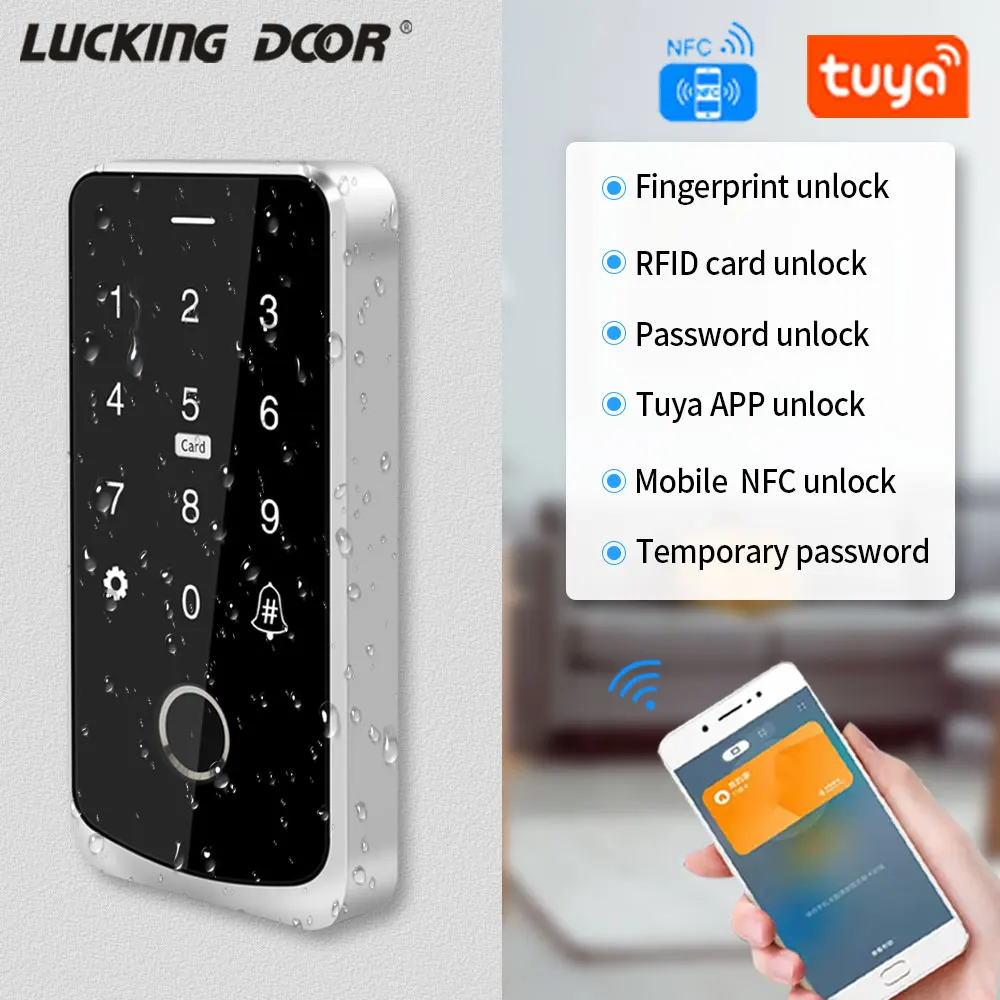 NFC Bluetooth Tuya Access Control System IP65 Wasserdicht RFID IC Fingerabdruck Tastatur Hintergrundbeleuchtung Touchscreen Image