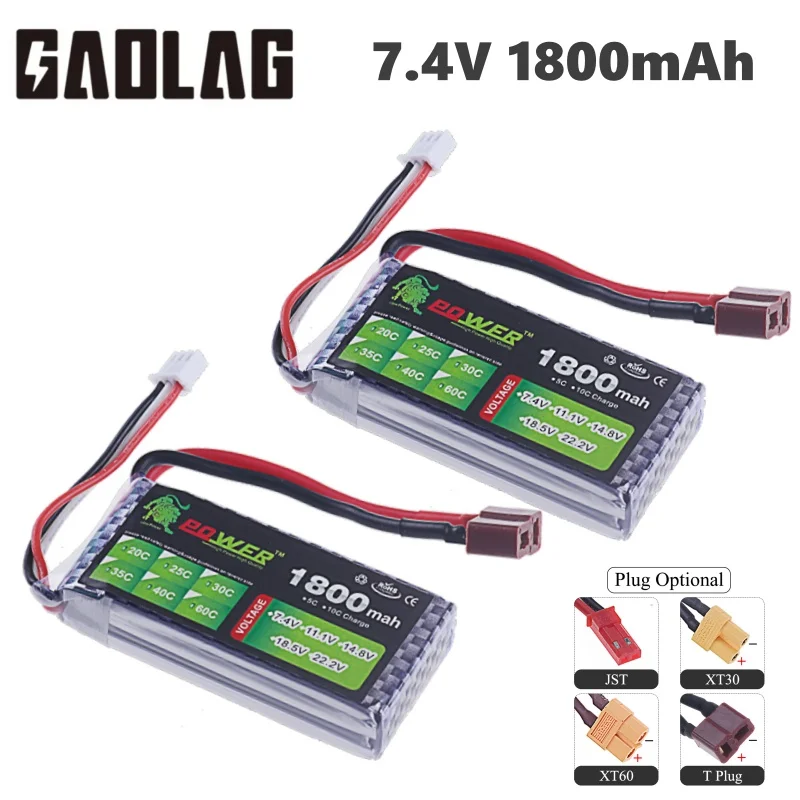 7,4 v 1800mah 2s lipo batterie 40c für rc auto quadcopter hubschrauber boot drohnen ersatzteile 7,4 v batterie mit t jst xt30 xt60 stecker Image