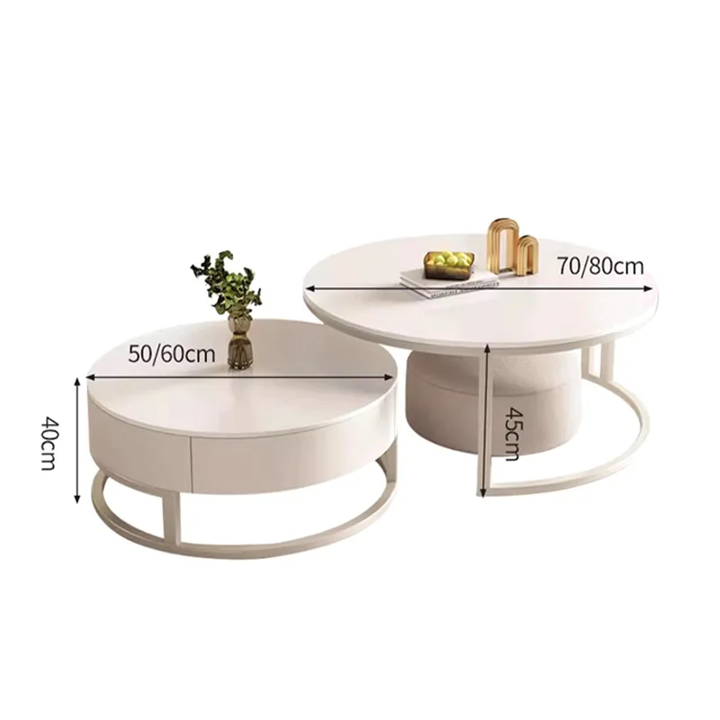 Leichter Luxus-Couchtisch, schlicht, rund, für kleine Wohnungen, Wohnzimmer, Haushalt, Couchtisch aus Steinplatten, runder Teetisch aus Steinplatten