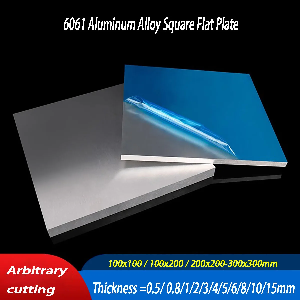 100 x 100–300 x 300 mm, 6061 Aluminiumlegierung, quadratische flache Platte, Aluminiumblech, DIY-Rahmen, Metallplatte, Dicke 0,5/3/4/5–15 mm Image
