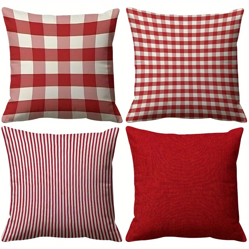Rot-weiß gestreifte Kissenbezüge – Zeitgenössischer Farbblock | Polyester, Weihnachts-Winter-Haus- und Sofadekoration Image
