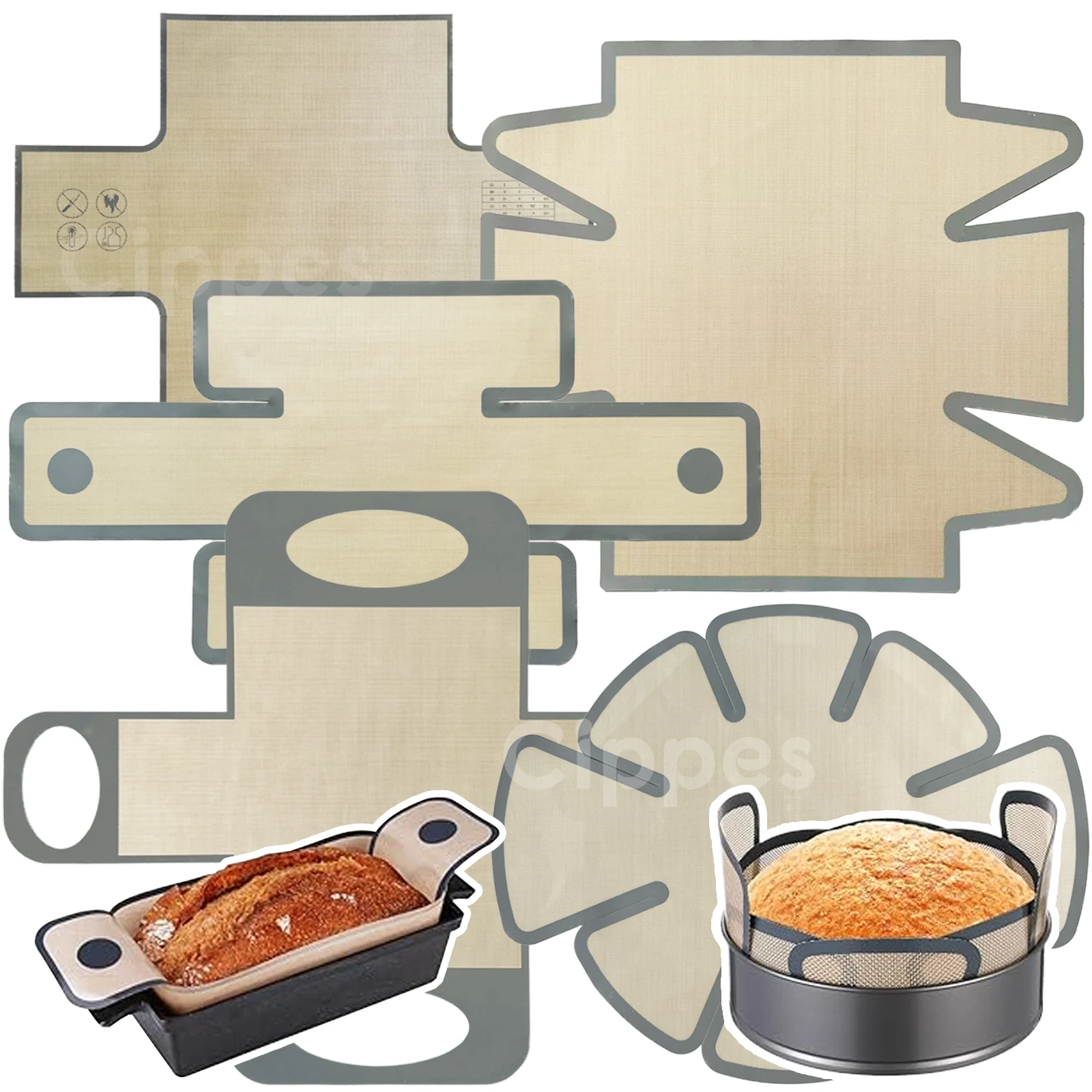 Silikon-Brotbackform-Einlagen, Wiederverwendbare Antihaft-Backmatten mit Langen Griffen, für 9x5 Zoll Brotbackformen, Hitzebeständig Image