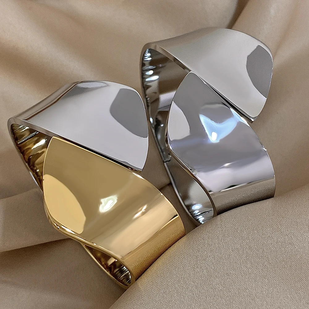 Chunky Wide Embrace Armband Armreif Edelstahl Öffnung Gold Farbe Armbänder für Frauen Wasserdichte Manschette Armband Schmuck Geschenke Image