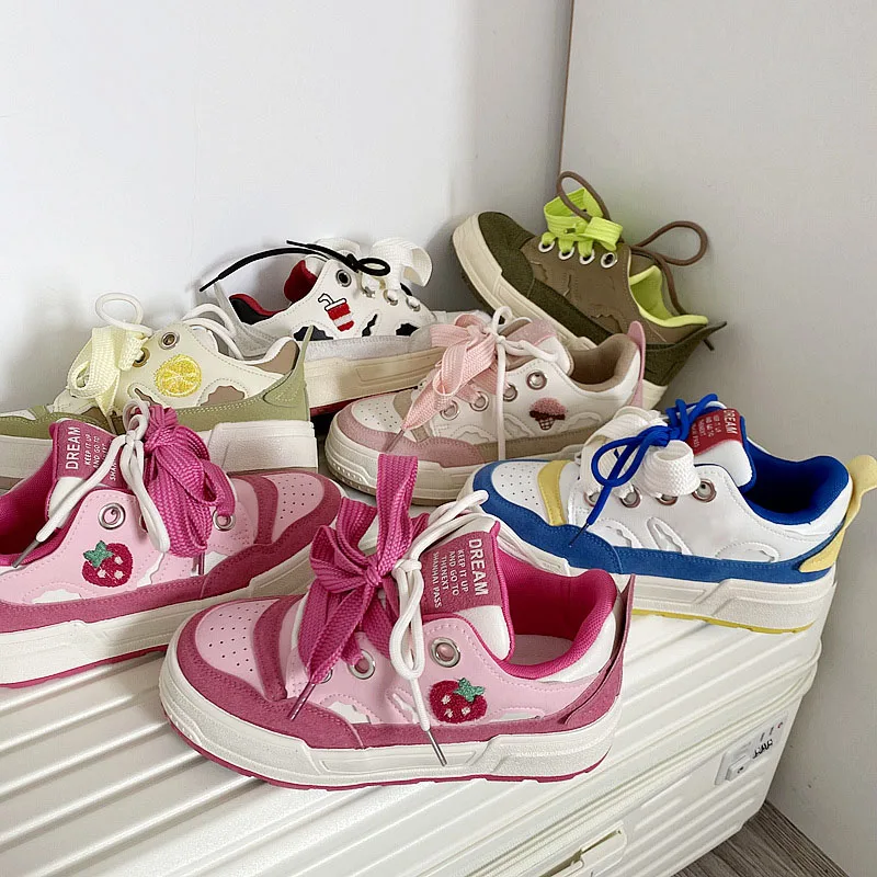Mädchen Nette Rosa Erdbeere Plattform Turnschuhe Casual Wanderschuhe Chic Mode Schuhe für Frauen Größe 35-40 Zapatillas De mujer