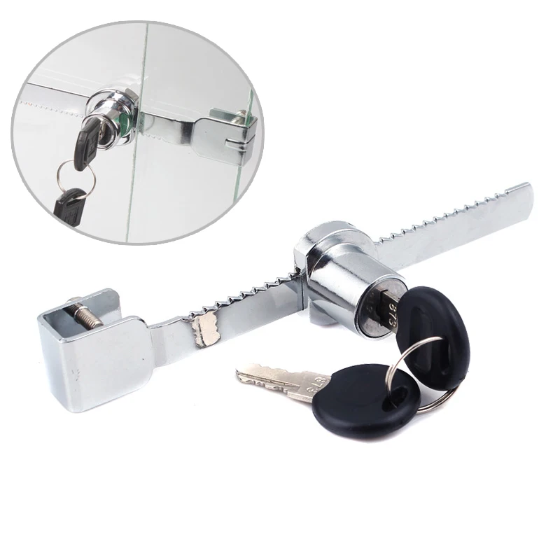 Schiebetür-Ratschenschloss aus Glas mit 2 Schlüsseln, geeignet für mobile Vitrinen, Vitrinen, Möbel, Glasschiebetüren, Hardware-Schlösser Image