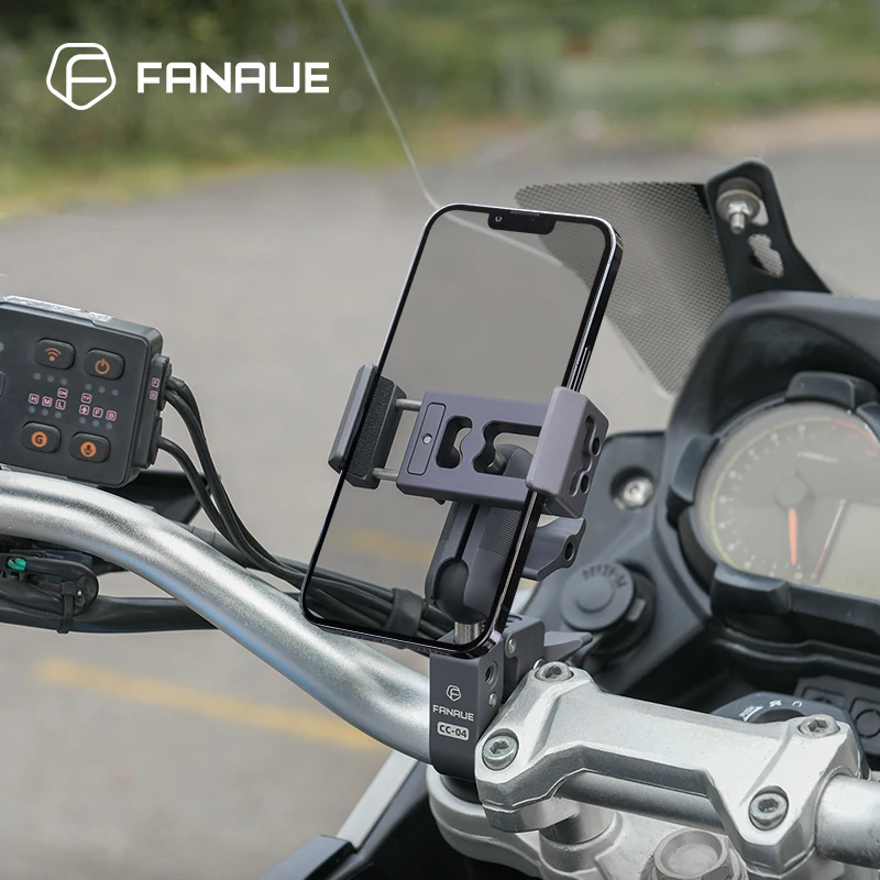 FANAUE Fahrrad-Handyhalter aus Aluminium, kompatibel mit RAM-Halterungen, 25 mm Kugel, 360 ° Rotation Fahrrad-Telefonhalterung für Motorrad, Fahrrad, ATV/UTV Image