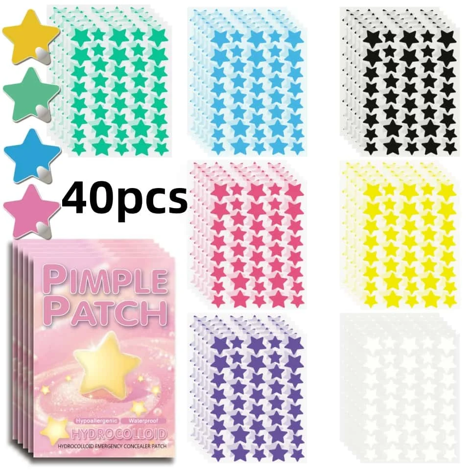 40 Stück mehrfarbige Stern-Akne-Pflaster, Akne-Pflaster für das Gesicht, Concealer-Akne-Pflaster und Pickel-Pflaster, ultradünn Image