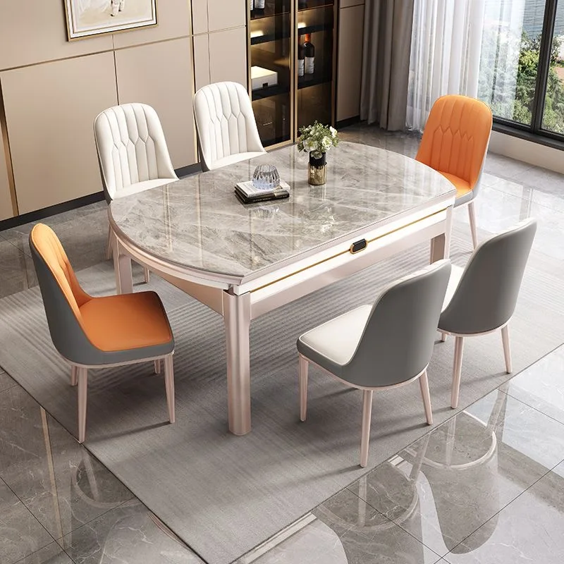Luxuriöser Moderner Ausziehbarer Klappbarer Runder Marmor-Esstisch mit Stühlen Set für 4, 6 Personen Restaurant-Möbeldesigns