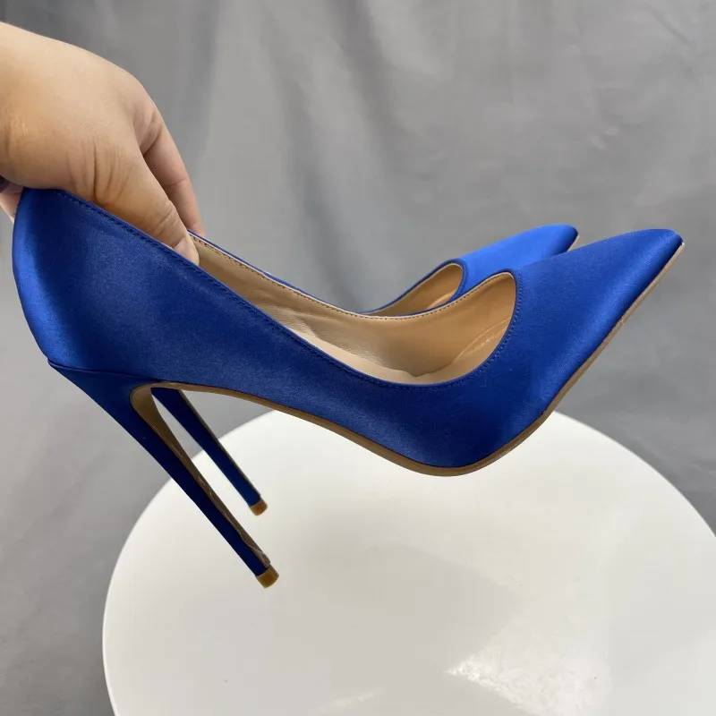 Heelgoo königsblaue Satin-Stiletto-High-Heels mit spitzer Zehenpartie, elegante Slip-On-Pumps mit schmalem Absatz für Abendpartys, formelle Veranstaltungen Image