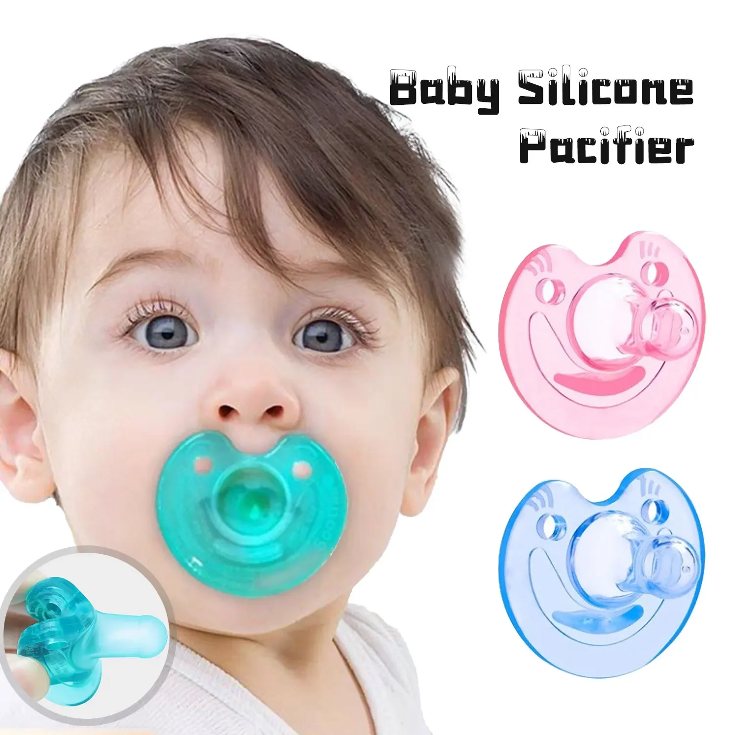 0–3 Jahre runder Silikon-Schnuller, Baby-Beißring, Bär, Smiley, Katze, Silikon-Schnuller, Bisphenol-frei, perfektes Geschenk für Neugeborene Image