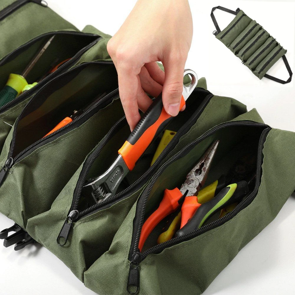 1 Stück Mehrzweck-Werkzeugtasche aus Segeltuch, Auto-Werkzeug-Organizer, Erste-Hilfe-Set, Aufbewahrungstasche, strapazierfähig, tragbar, mit mehreren Reißverschlusstaschen Image