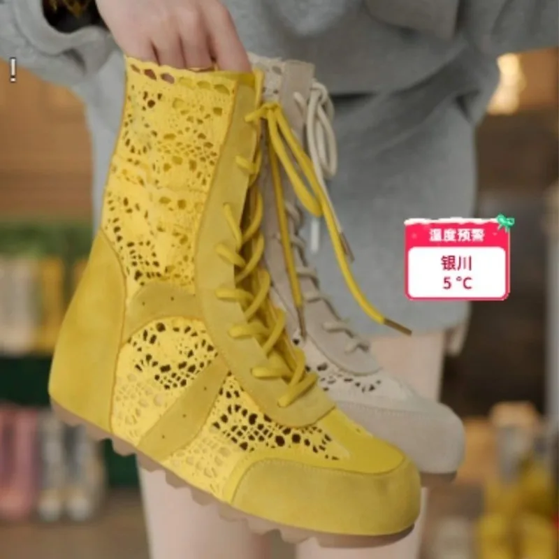 Flache, erhöhte Sommerstiefel mit Ausschnitten, atmungsaktiv, lässig, für Damen Image